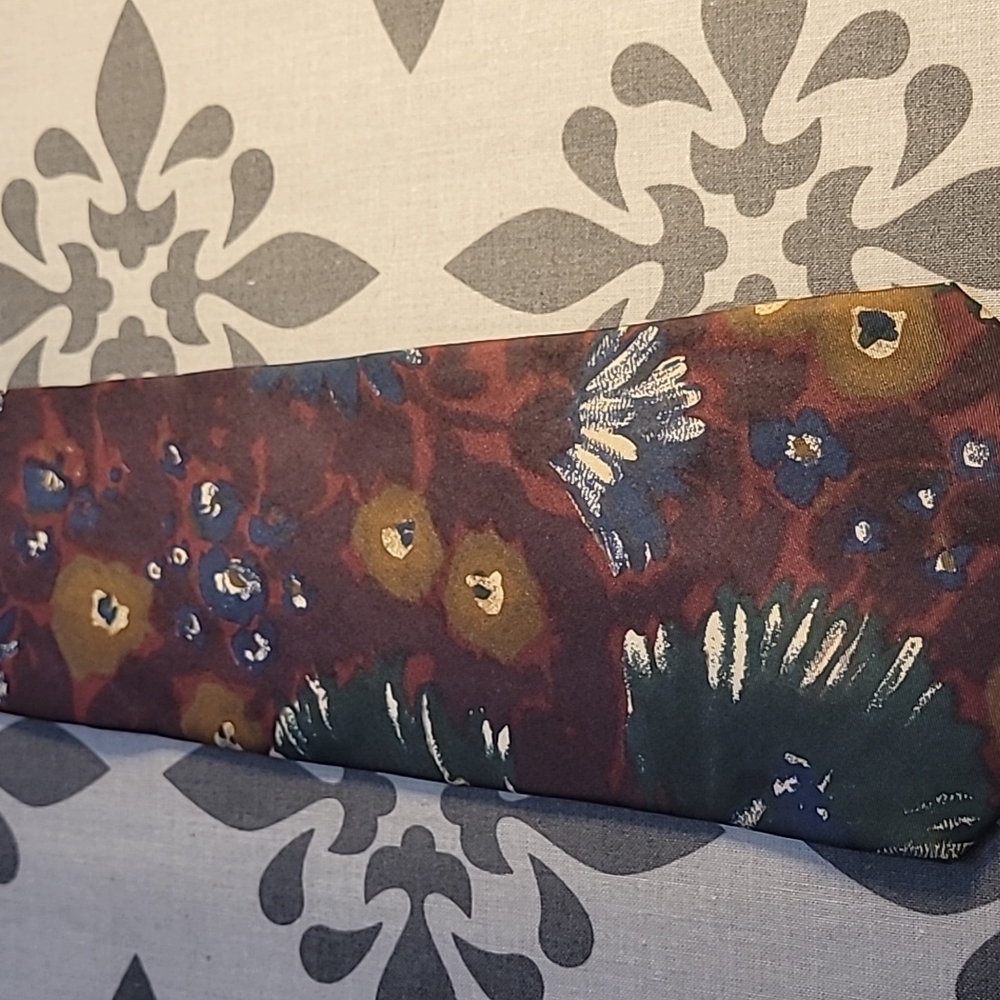 Hunting Horn Classics Burgandy Silk Tie with Green, Blue, and Gold Flowers